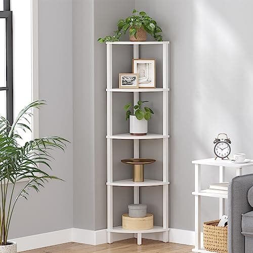 5-Tier Industrial Corner Shelf for Home - White
