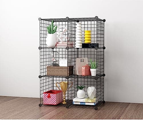 Wire Cube Storage Cabinet, 6 Cubes DIY Metal Organizer, Stackable Bookcase Shelf, Modular Closet for Living Room, Bedroom, Office, Black