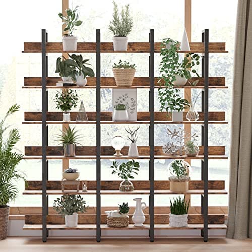 IRONCK Triple Wide 6 Tiers Bookcase, Vintage Brown, Home Office Decor