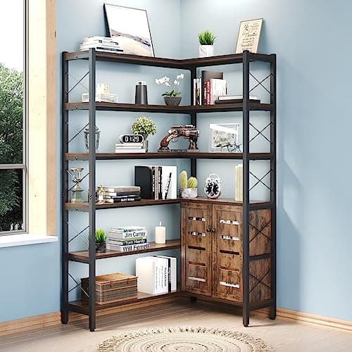Vintage Industrial 6-Shelf Corner Bookshelf