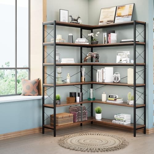 Vintage Industrial 6-Shelf Corner Bookshelf