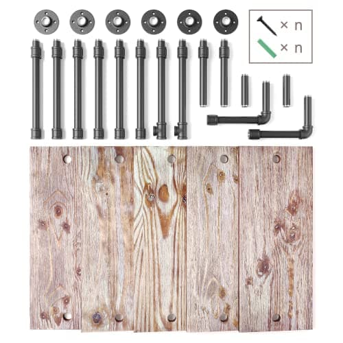 Industrial Pipe Solid Wood Ladder Shelf 5 Tier Wall Mounted Bookcase Storage