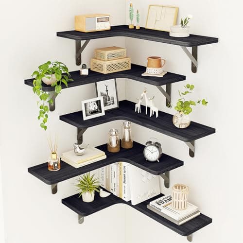 Fixwal Weathered Gray Corner Floating Shelves Set of 5 for Bathroom, Kitchen, and More