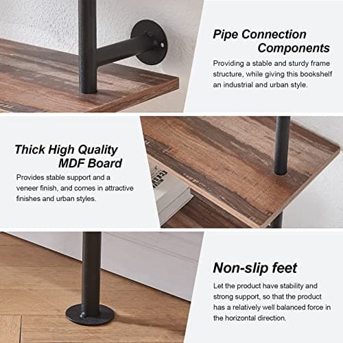 Industrial 5-Tier Wall Mount Ladder Bookshelf