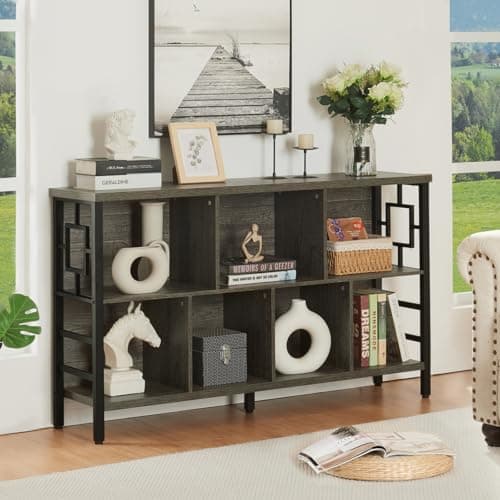 HOMISSUE 3-Tier Rustic Cube Storage Organizer - Industrial Horizontal Bookshelf for Living Room, Office, and Entryway in Grey