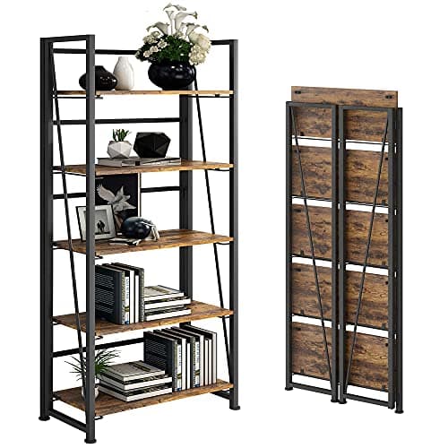 Vintage Folding Bookshelf Storage Shelves - 5 Tiers Multifunctional Plant Stand Bookcase for Home Office