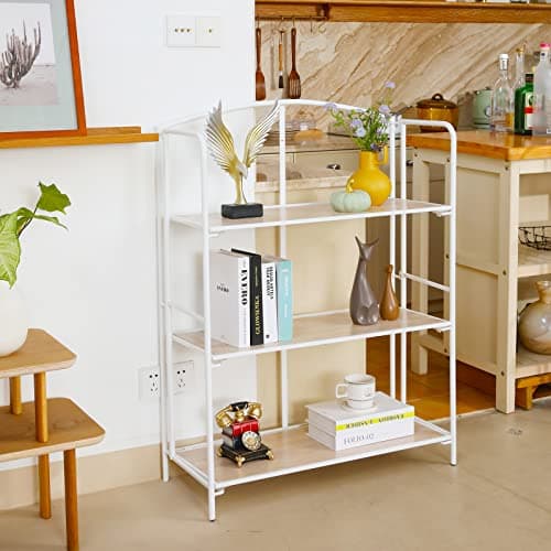Folding 3 Tier White Metal Bookshelf for Office Storage