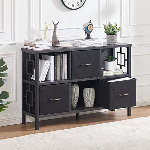 Industrial Cube Storage Organizer with Foldable Bins, Metal Frame Bookshelf for Living Room and Office, Grey