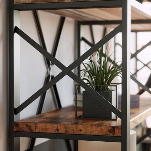IRONCK Industrial Style Double Wide 6-Tier Wood and Metal Bookshelf, 76" Tall Home Office Bookcase, Easy Assembly