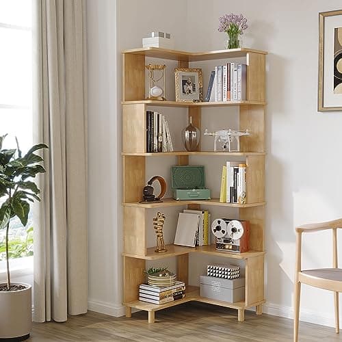 Wooden Brown Corner Cube Bookshelf, Multi-Layer Display for Small Spaces