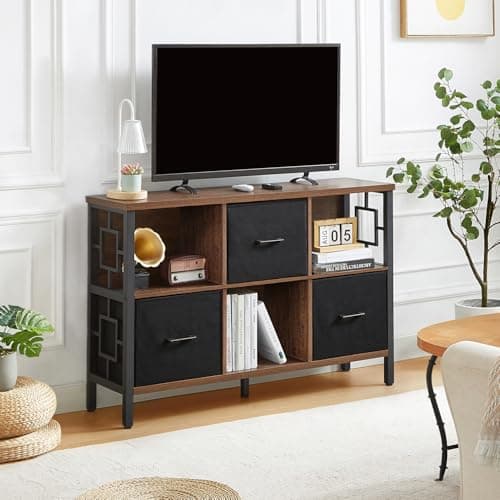 HOMISSUE 6 Cube Rustic Storage Shelf for Living Room and Office – Brown Metal Frame Bookcase with 3 Bins
