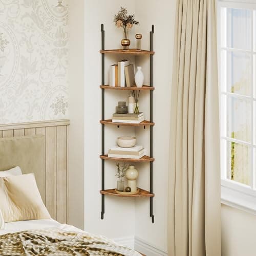 Corner Shelf Wall Mounted for Living Room, Kitchen, Study - Rustic Brown and Black