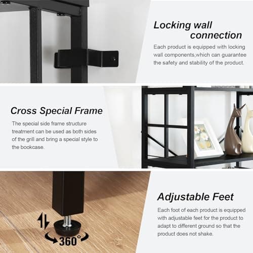 Wide 7-Tier Industrial Bookshelf with Metal Frame for Living Room and Office