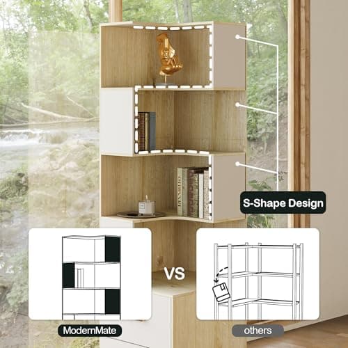 71" Tall L-Shaped Wood Bookcase with Baffle, DIY Modern Office & Living Room Rack