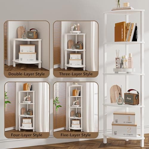 5-Tier Industrial Corner Shelf for Home - White
