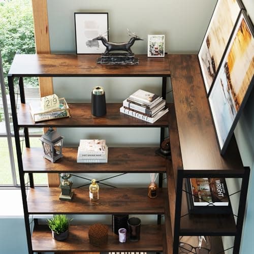Vintage Industrial 6-Shelf Corner Bookshelf