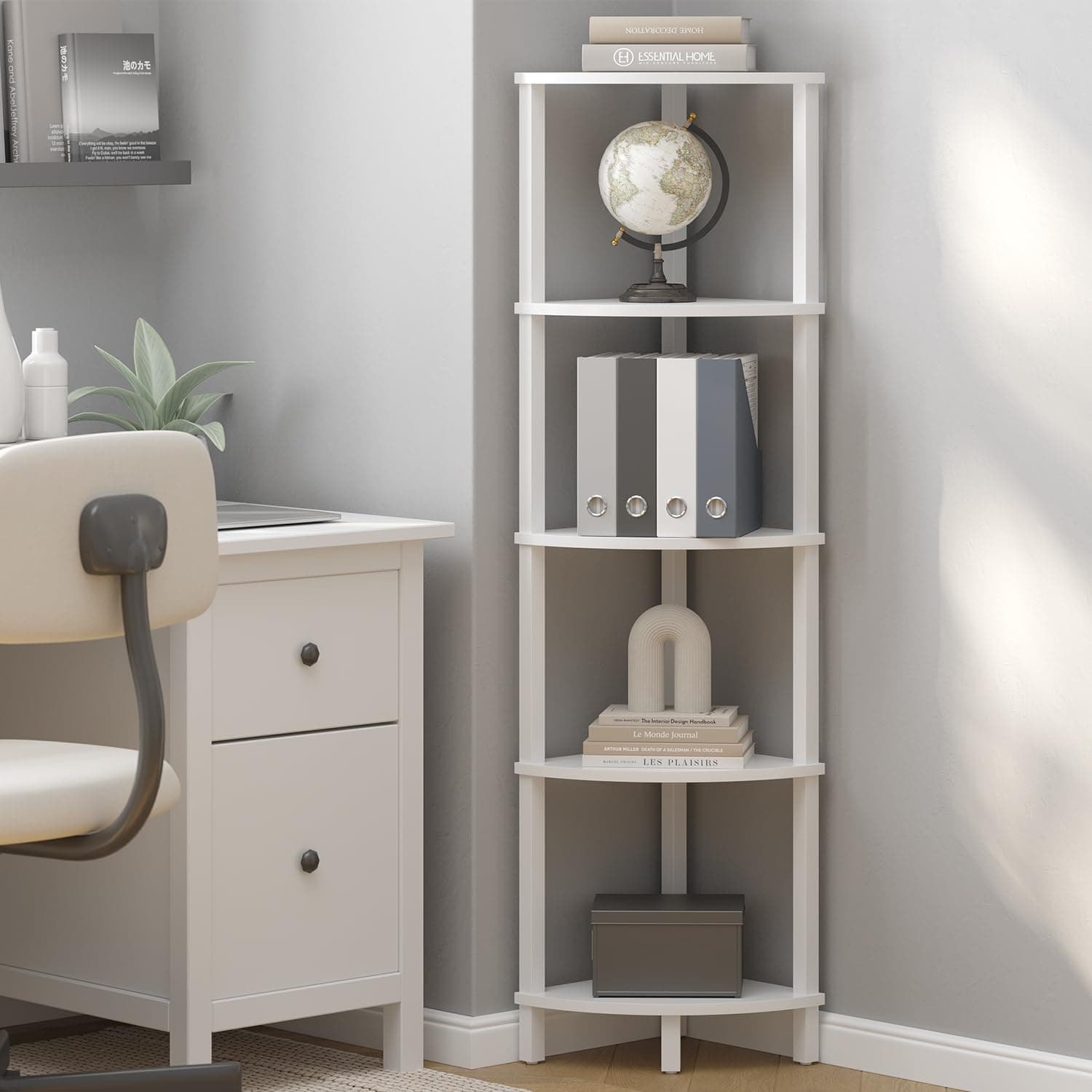 5-Tier Industrial Corner Shelf for Home - White
