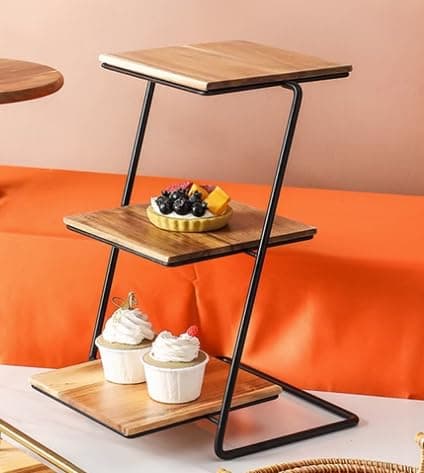 Wooden 3 Tier Display Stand with Metal Frame