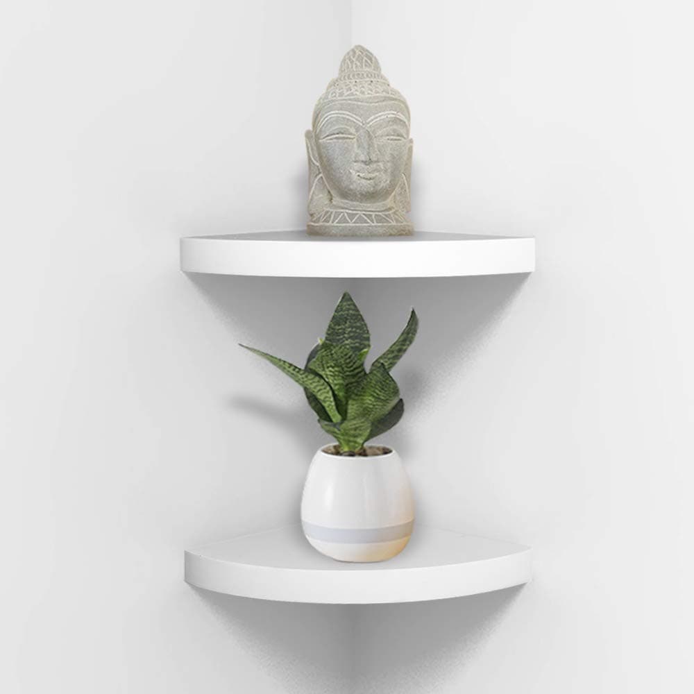 AHDECOR White Durable Floating Corner Shelves, Set of 2 for Organizing Décor