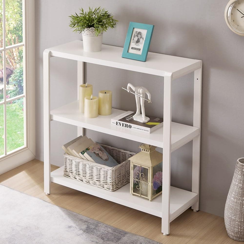 Rustic Wood and Metal 3-tier Bookshelf for Living Room Bedroom