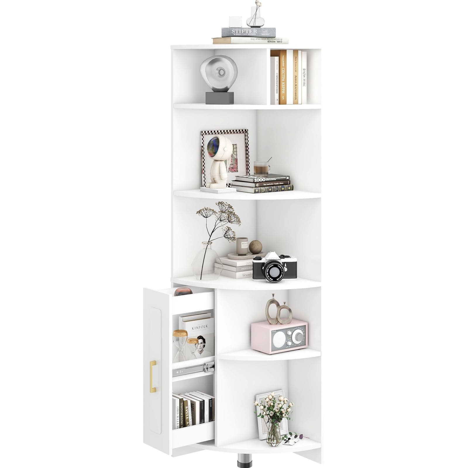 6-Tier Corner Bookcase with Drawer and Shelves