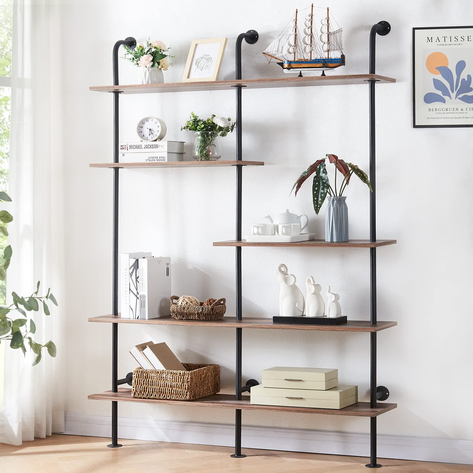 Industrial 5-Tier Wall Mount Ladder Bookshelf