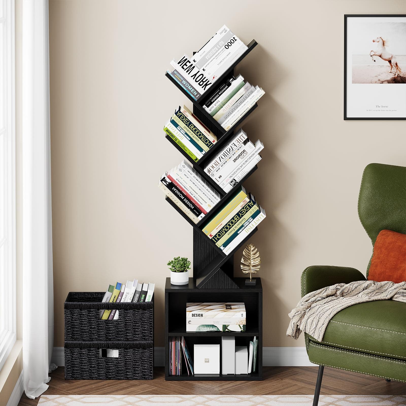 6 Tier Tree Bookshelf with Storage Drawer